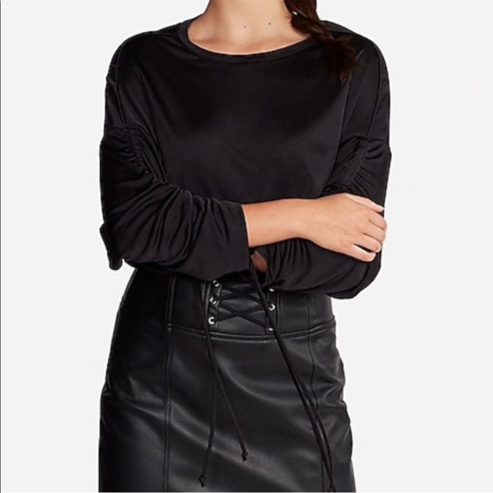 NWT Express long sleeved black shirt with ruched sleeves